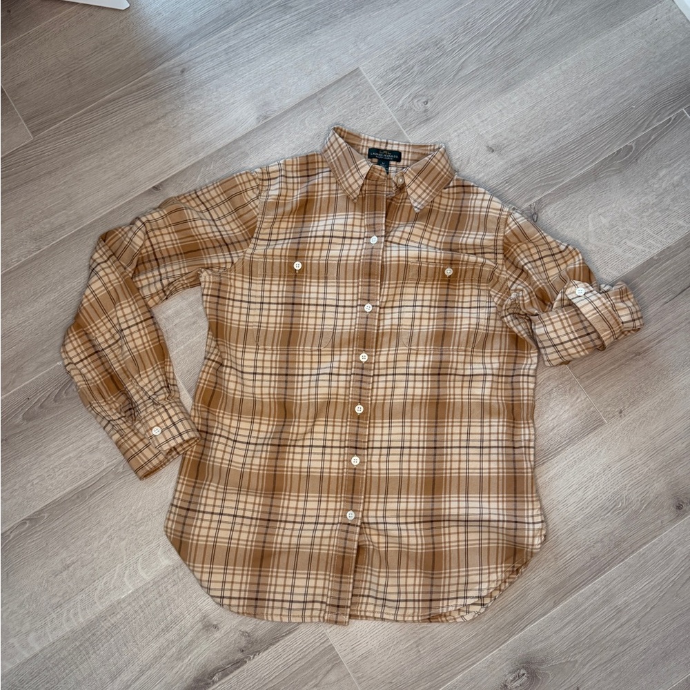 Lauren Ralph Lauren Western Style Plaid Flannel Shirt Women’s M – Brown Cotton